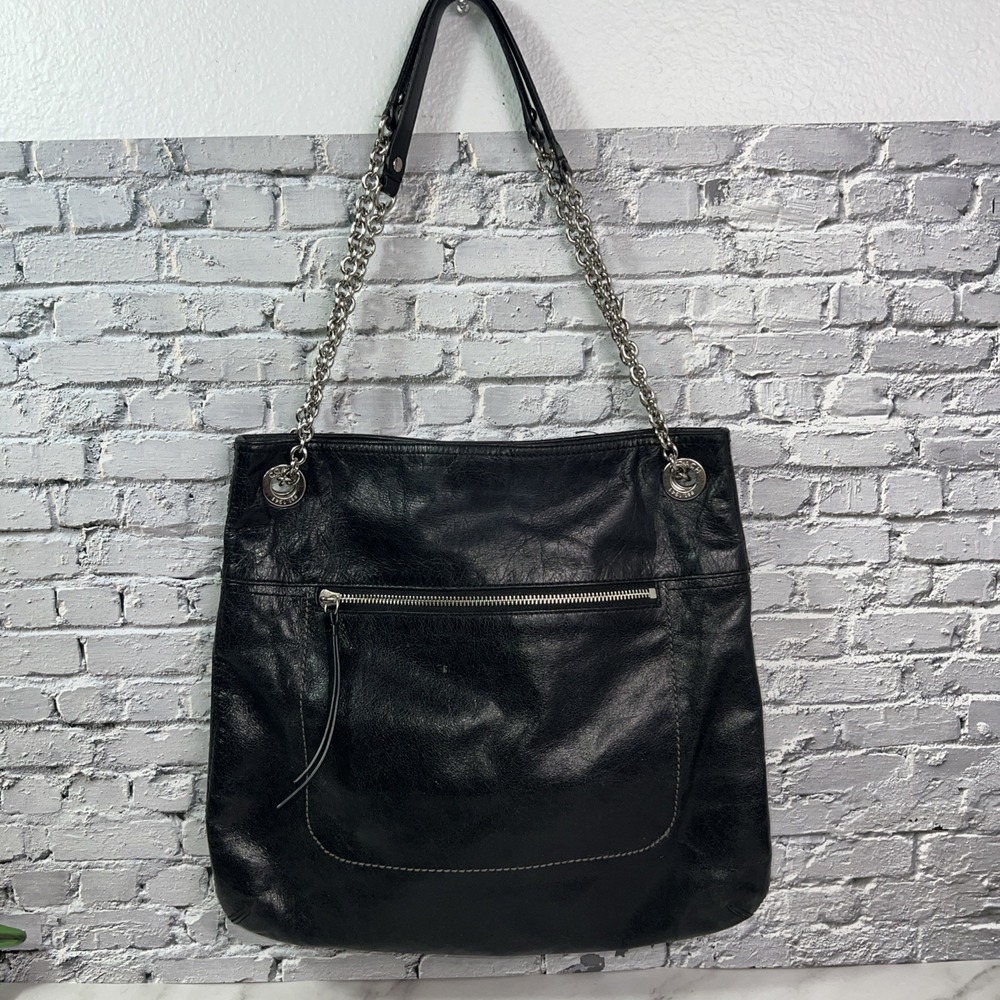 Coach Poppy Slim Crackle Leather Black Bag #21199 Blue Liner ❤️
